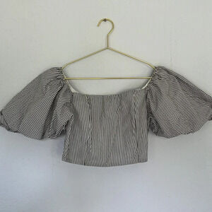 DO+BE Striped Balloon Sleeve Crop Top S